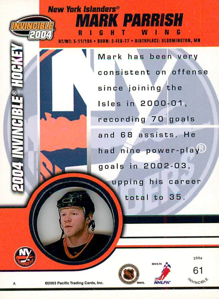 2003-04 Pacific Invincible - Mark Parrish #61