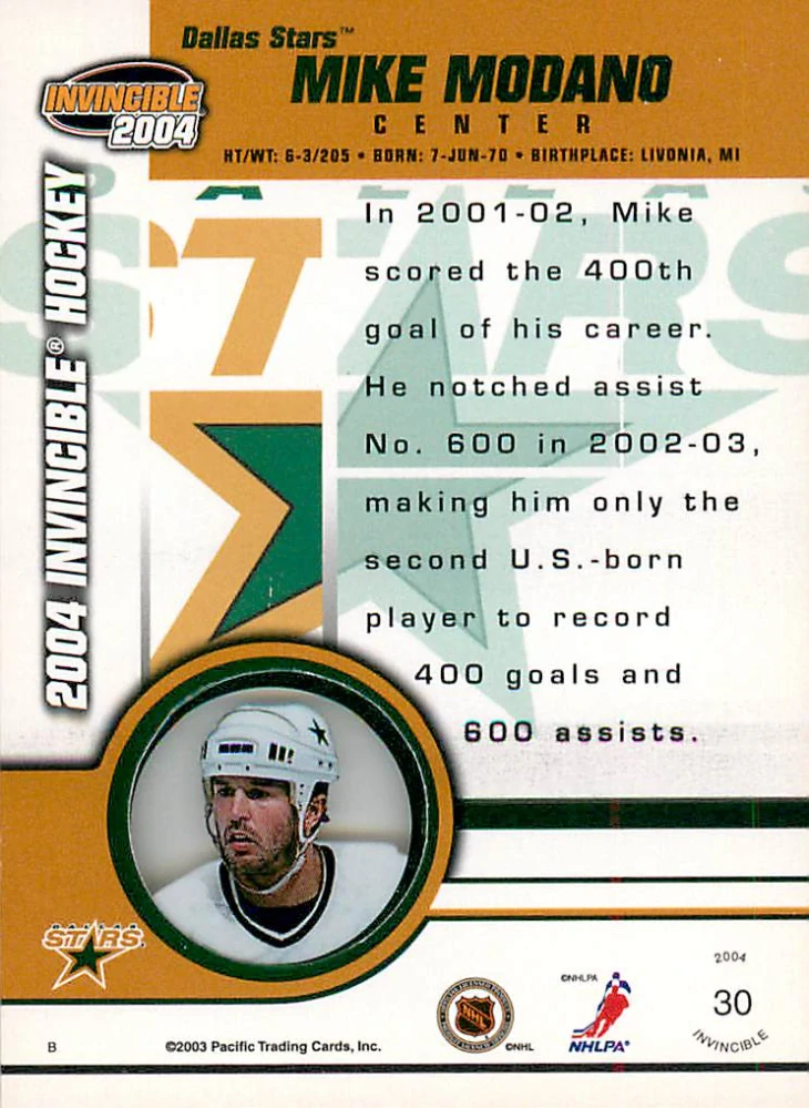 2003-04 Pacific Invincible - Mike Modano #30