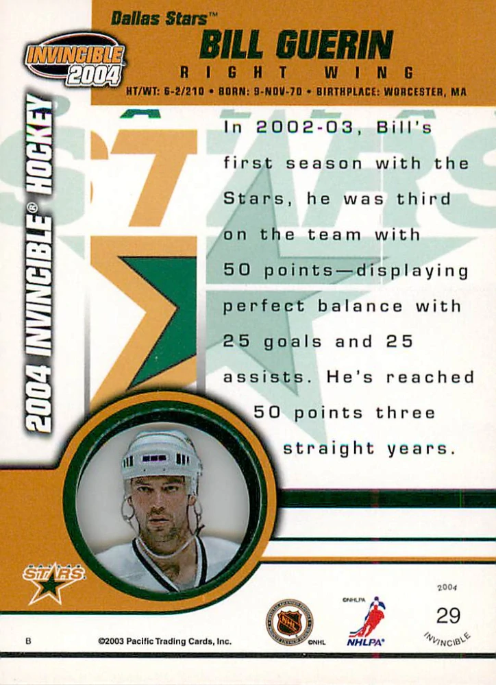 2003-04 Pacific Invincible - Bill Guerin #29
