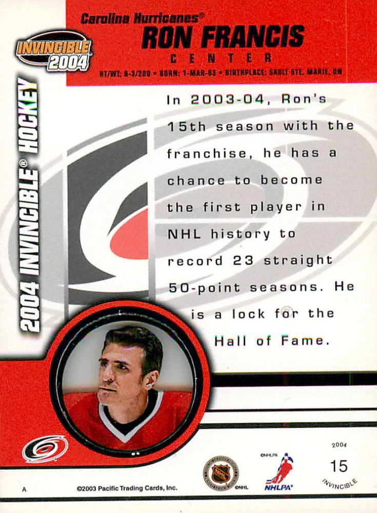 2003-04 Pacific Invincible - Ron Francis #15