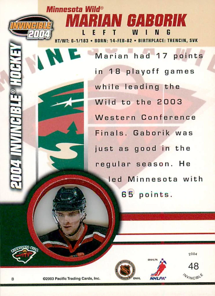 2003-04 Pacific Invincible - Marián Gáborík #48
