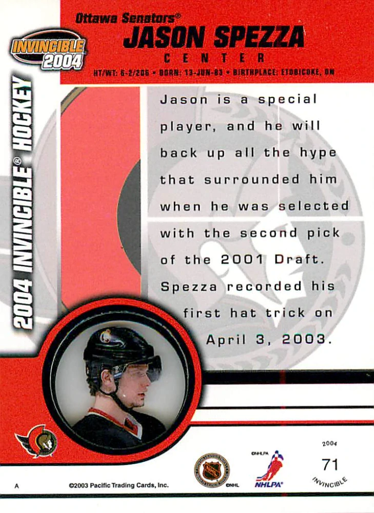 2003-04 Pacific Invincible - Jason Spezza #71
