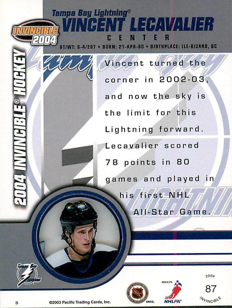 2003-04 Pacific Invincible - Vincent Lecavalier #87
