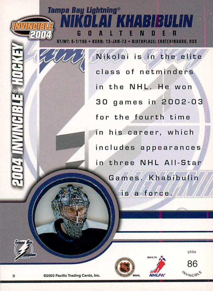 2003-04 Pacific Invincible - Nikolai Khabibulin #86