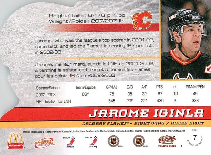 2003-04 Pacific Atomic McDonald's - Jarome Iginla #7
