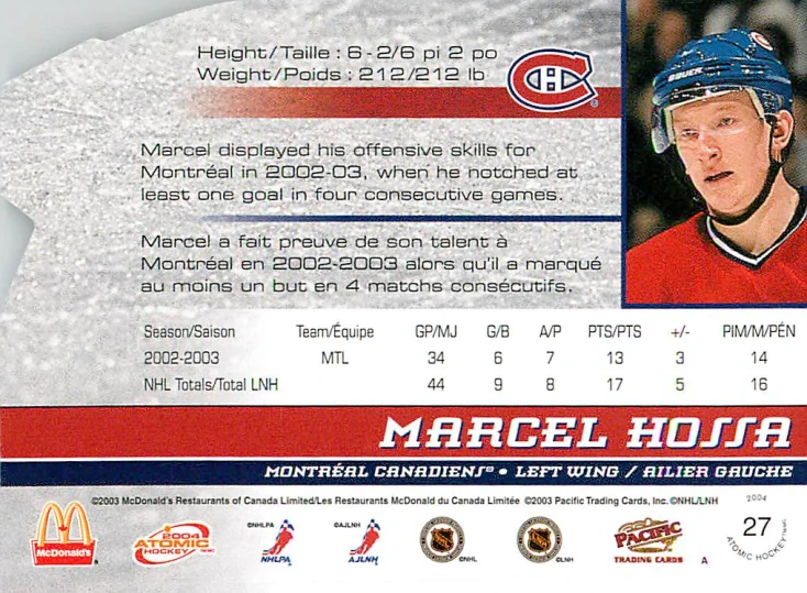 2003-04 Pacific Atomic McDonald's - Marcel Hossa #27