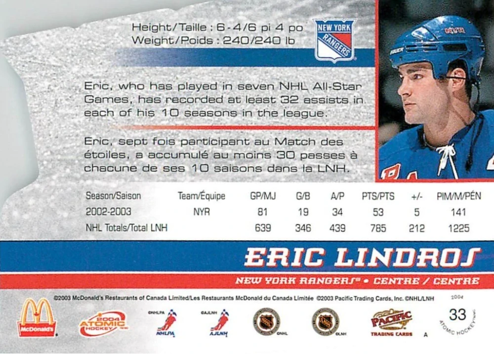 2003-04 Pacific Atomic McDonald's - Eric Lindros #33