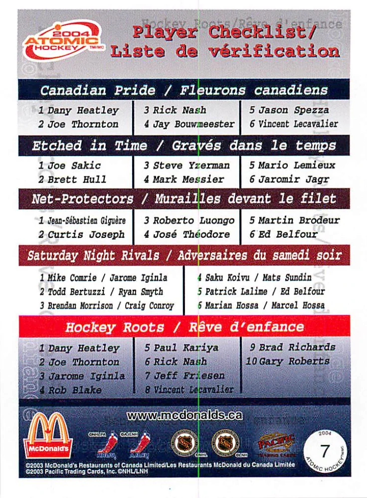 2003-04 Pacific Atomic McDonald's - Jeff Friesen - Hockey Roots #7