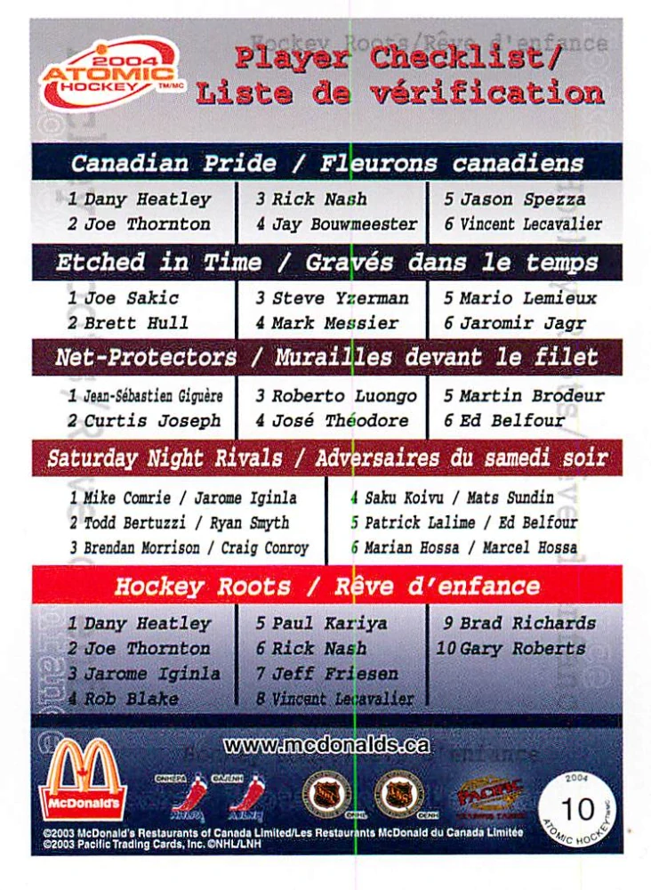 2003-04 Pacific Atomic McDonald's - Gary Roberts - Hockey Roots #10