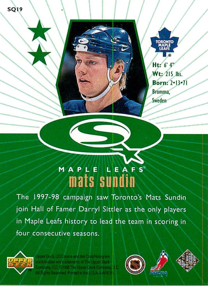 1998-99 UD Choice - Mats Sundin - Starquest Green #SQ19