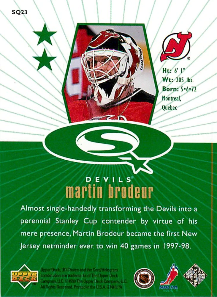 1998-99 UD Choice - Martin Brodeur - Starquest Green #SQ23