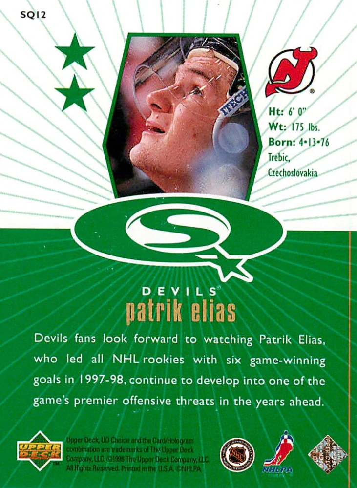 1998-99 UD Choice - Patrik Eliáš - Starquest Green #SQ12
