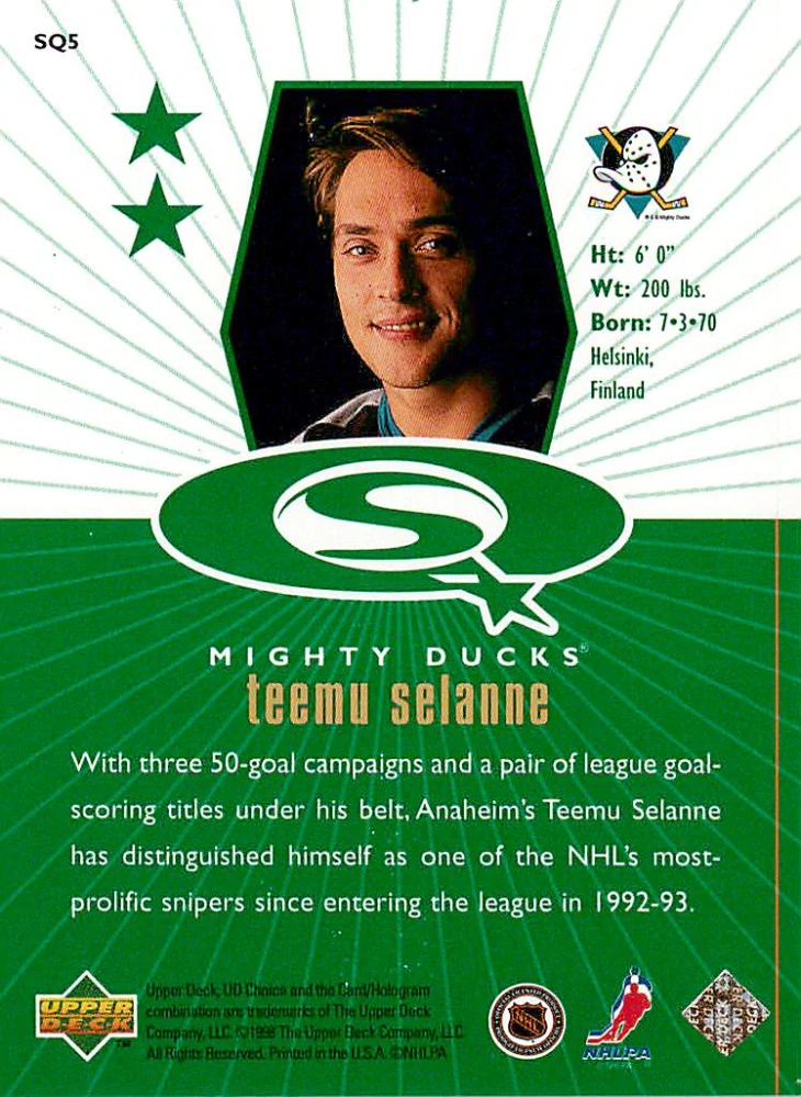 1998-99 UD Choice - Teemu Selanne - Starquest Green #SQ5