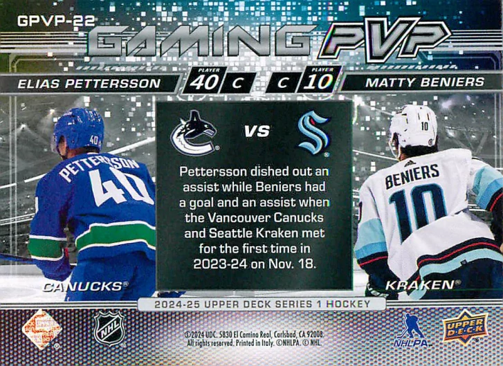 2024-25 UD Series 1 - Elias Pettersson, Matty Beniers - Gaming PVP #GPVP-22