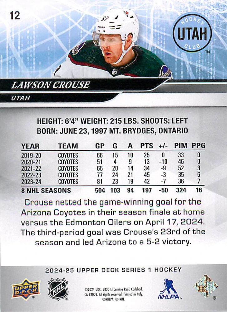 2024-25 UD Series 1 - Lawson Crouse #12