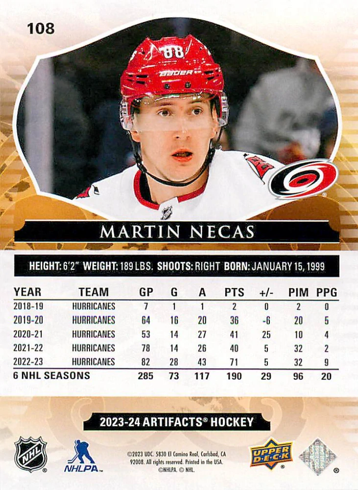 2023-24 UD Artifacts - Martin Nečas - Copper /299 #108