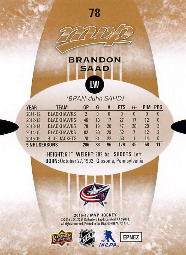 2016-17 UD MVP - Brandon Saad #78