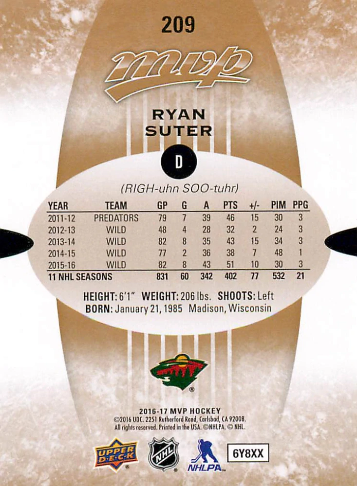 2016-17 UD MVP - Ryan Suter #209