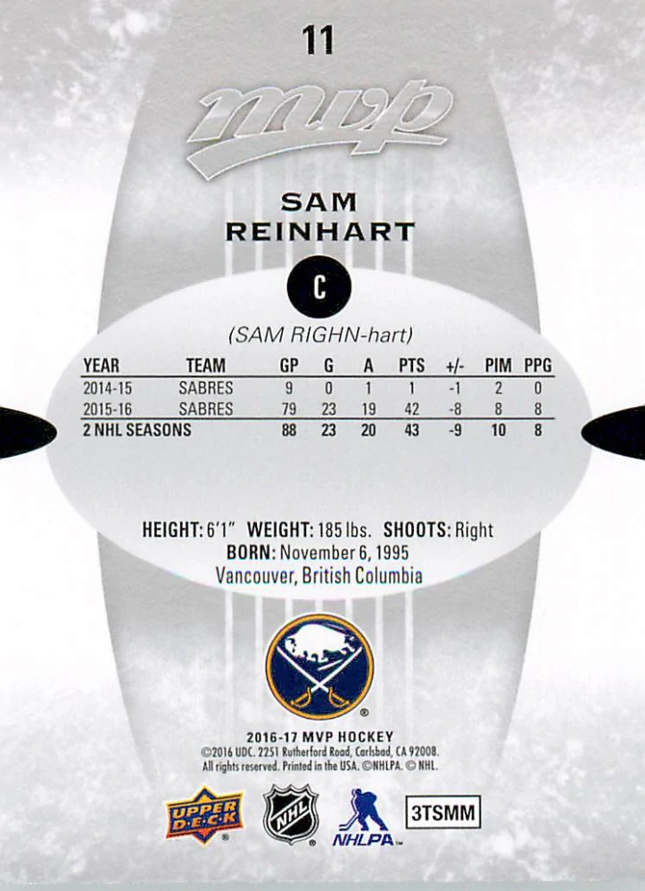 2016-17 UD MVP - Sam Reinhart - Silver Script #11