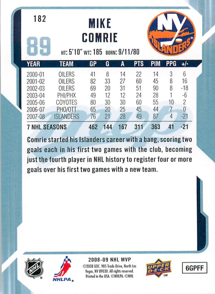 2008-09 UD MVP - Mike Comrie #182