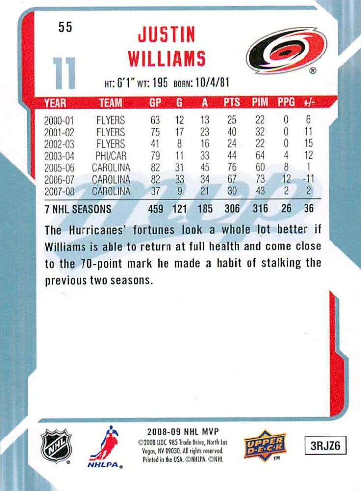 2008-09 UD MVP - Justin Williams #55