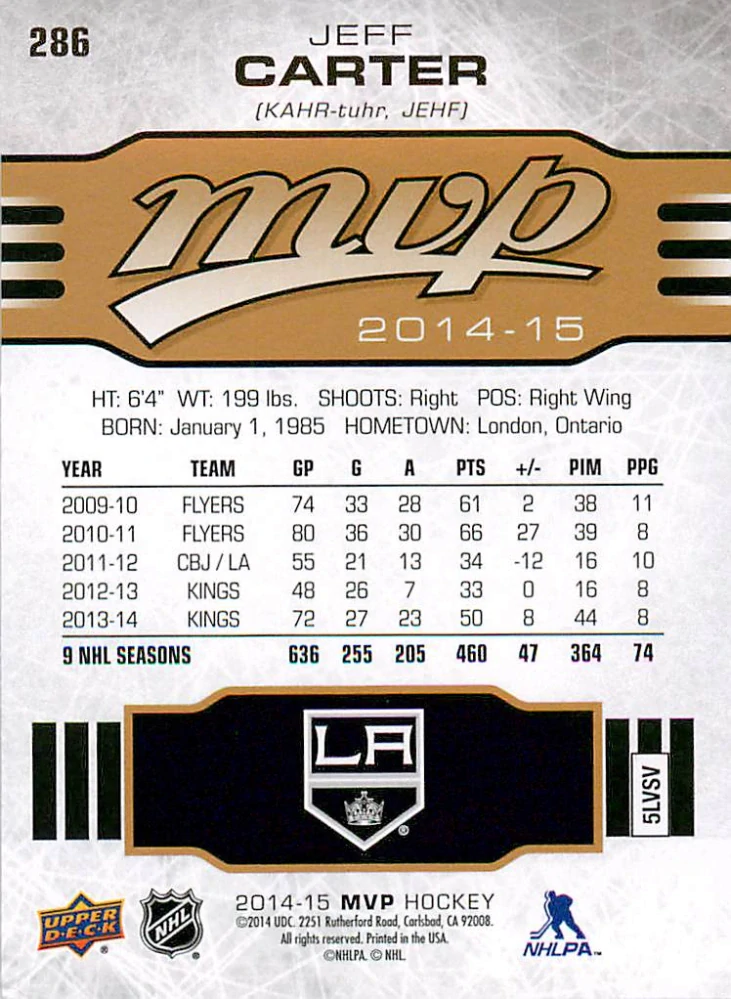 2014-15 UD MVP - Jeff Carter #286