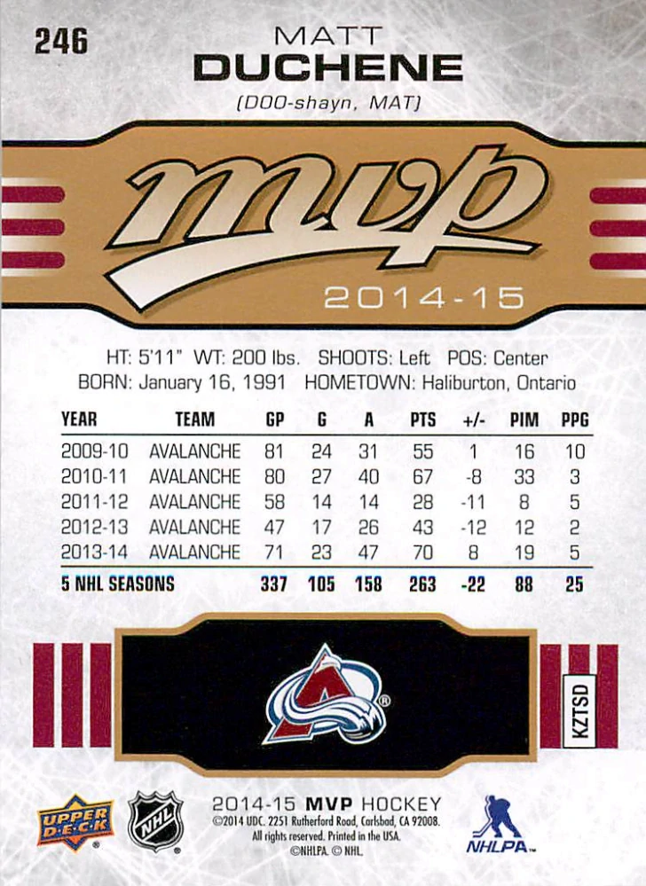 2014-15 UD MVP - Matt Duchene #246
