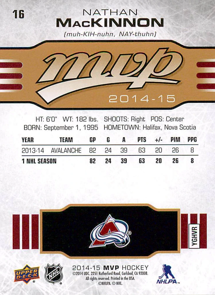 2014-15 UD MVP - Nathan MacKinnon #16