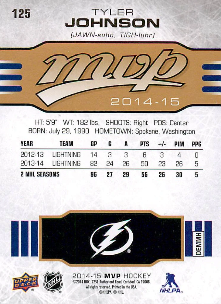 2014-15 UD MVP - Tyler Johnson #125