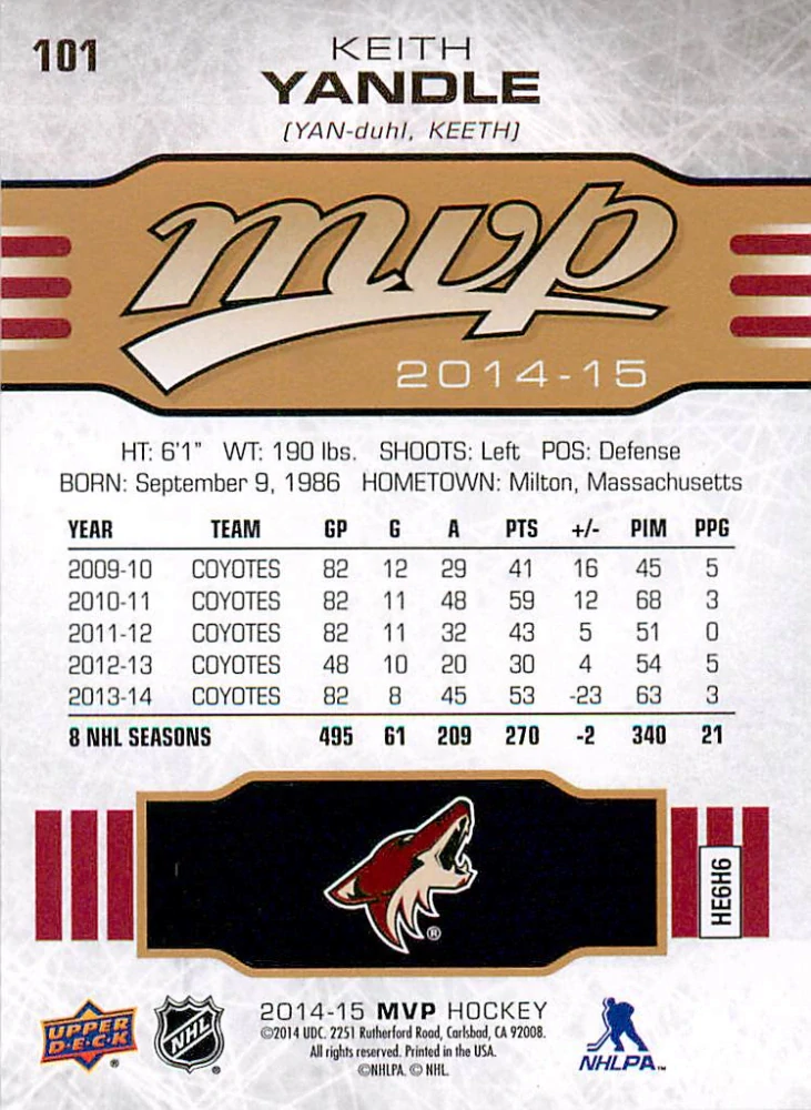 2014-15 UD MVP - Keith Yandle #101