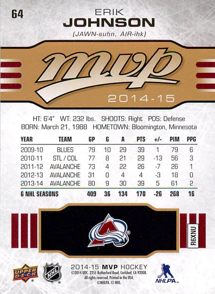 2014-15 UD MVP - Erik Johnson #64