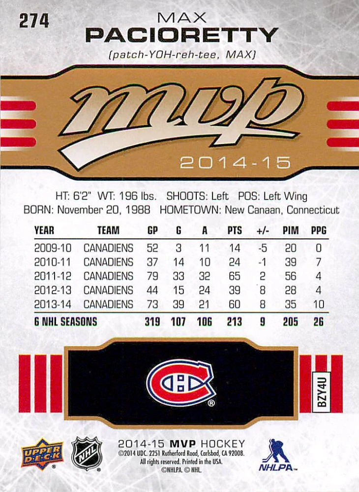 2014-15 UD MVP - Max Pacioretty #274
