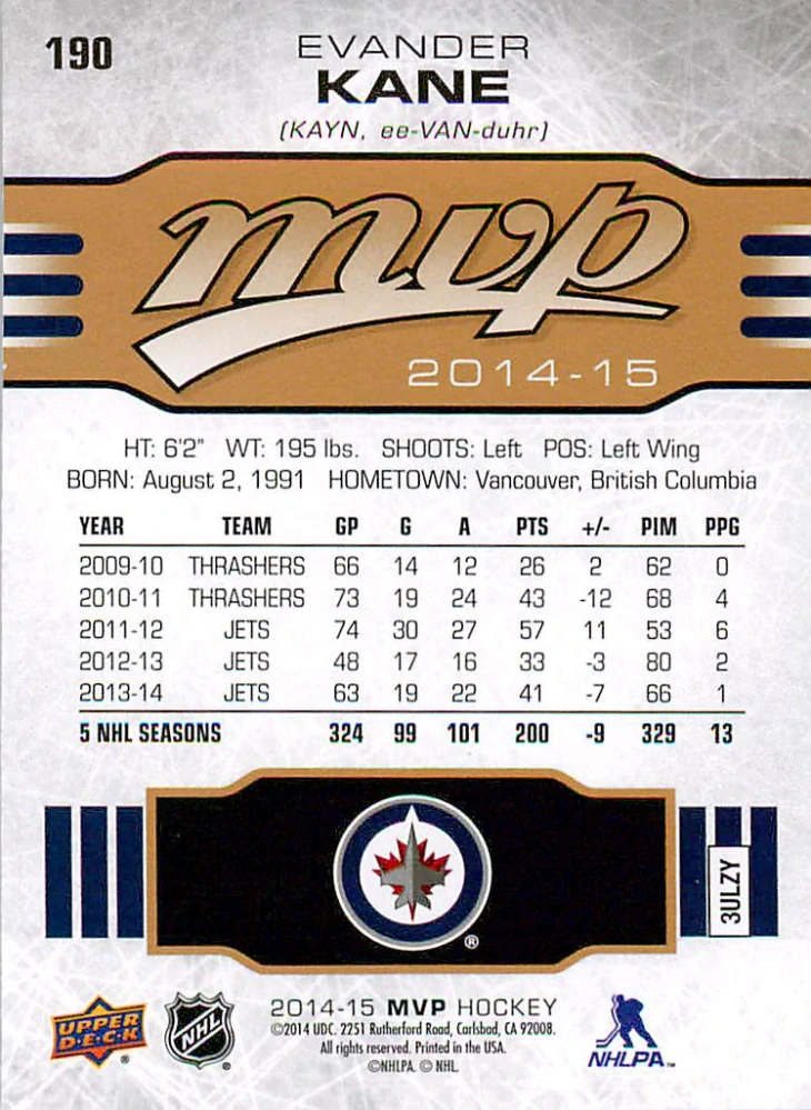 2014-15 UD MVP - Evander Kane #190