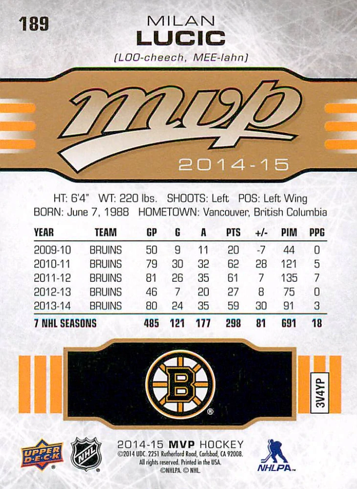 2014-15 UD MVP - Milan Lucic #189