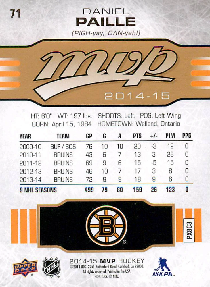 2014-15 UD MVP - Daniel Paille #71