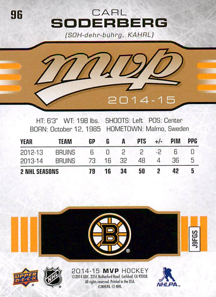 2014-15 UD MVP - Carl Soderberg #96
