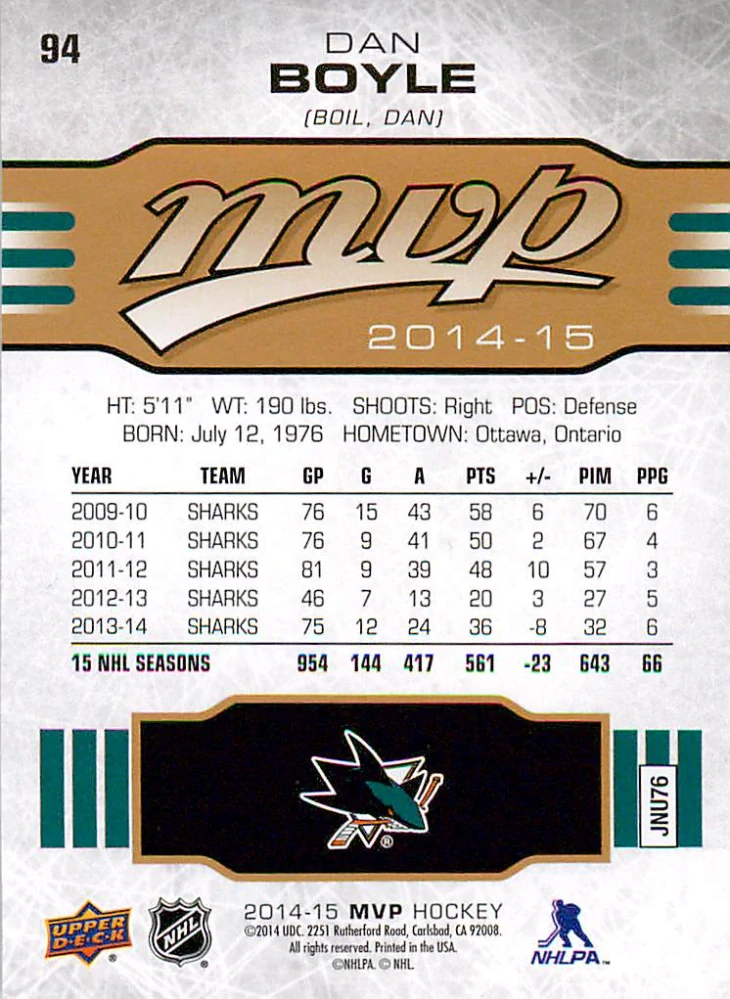 2014-15 UD MVP - Dan Boyle #94