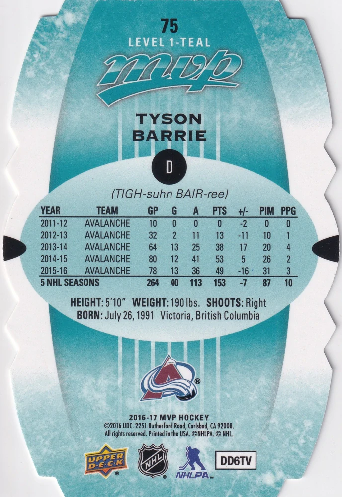 2016-17 UD MVP - Tyson Barrie - Colors & Contours #75