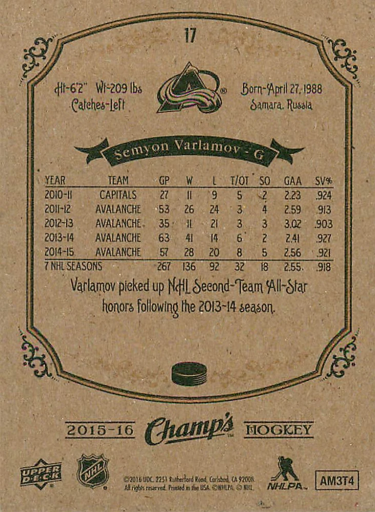 2015-16 UD Champs - Semyon Varlamov #17