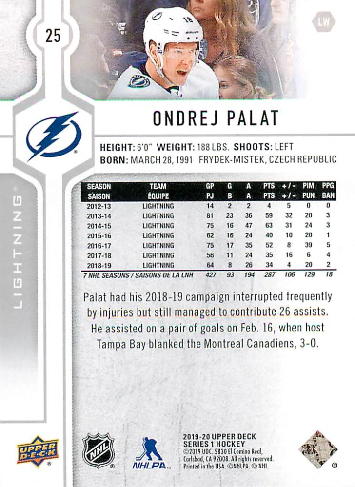 2019-20 UD Series 1 - Ondřej Palát #25