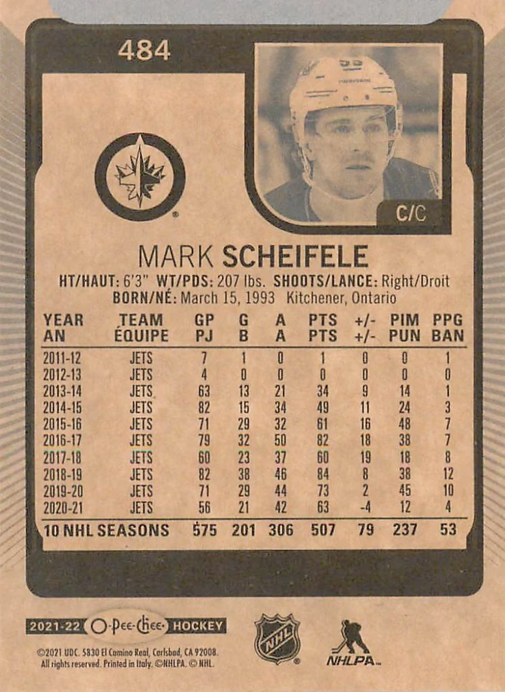 2021-22 UD O-Pee-Chee - Mark Scheifele #484