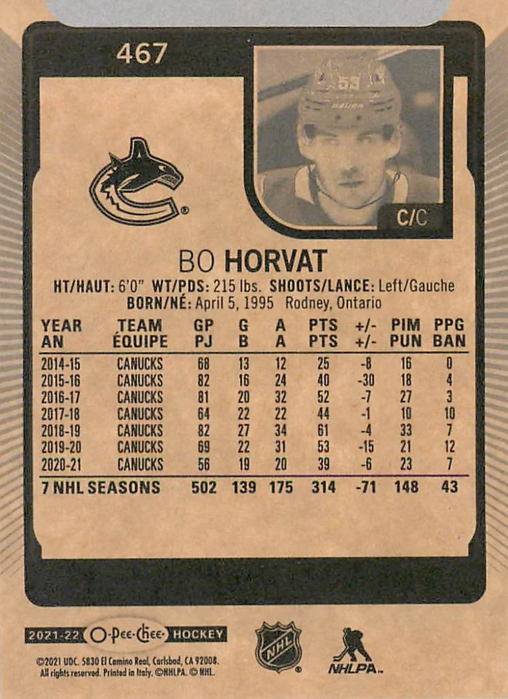 2021-22 UD O-Pee-Chee - Bo Horvat #467