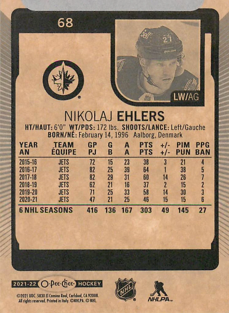 2021-22 UD O-Pee-Chee - Nikolaj Ehlers #68