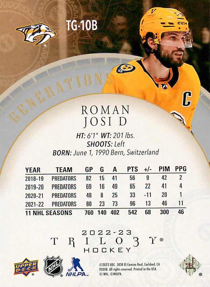 2022-23 UD Trilogy - Roman Josi - Generations #TG-10B