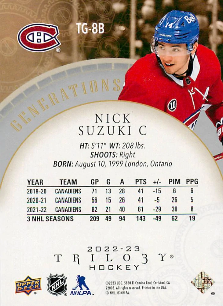2022-23 UD Trilogy - Nick Suzuki - Generations #TG-8B