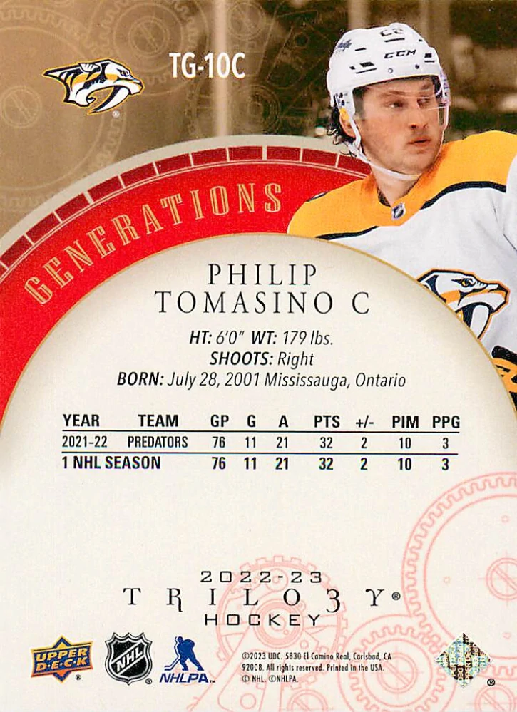 2022-23 UD Trilogy - Philip Tomasino - Generations Red /599 #TG-10C