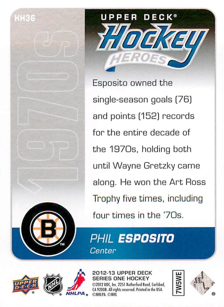 2012-13 UD Series 1 - Phil Esposito - Hockey Heroes #HH36