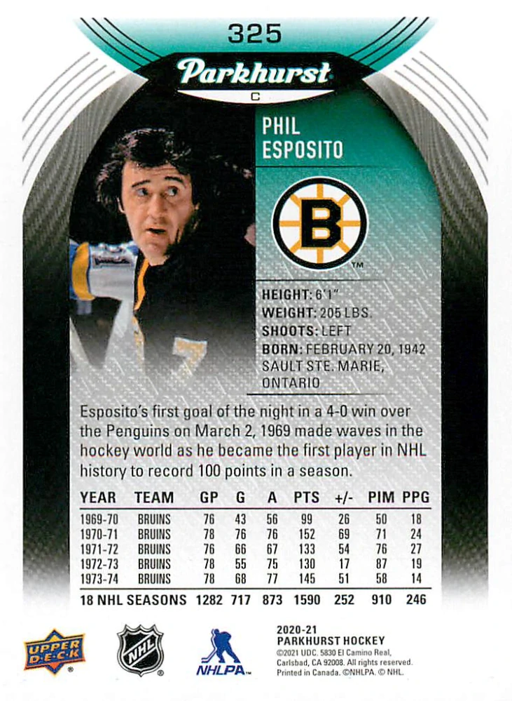 2020-21 UD Parkhurst - Phil Esposito - Bronze Border #325
