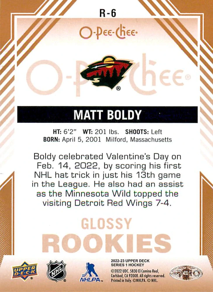 2022-23 UD Series 1 - Matt Boldy - Glossy Rookies Bronze #R-6