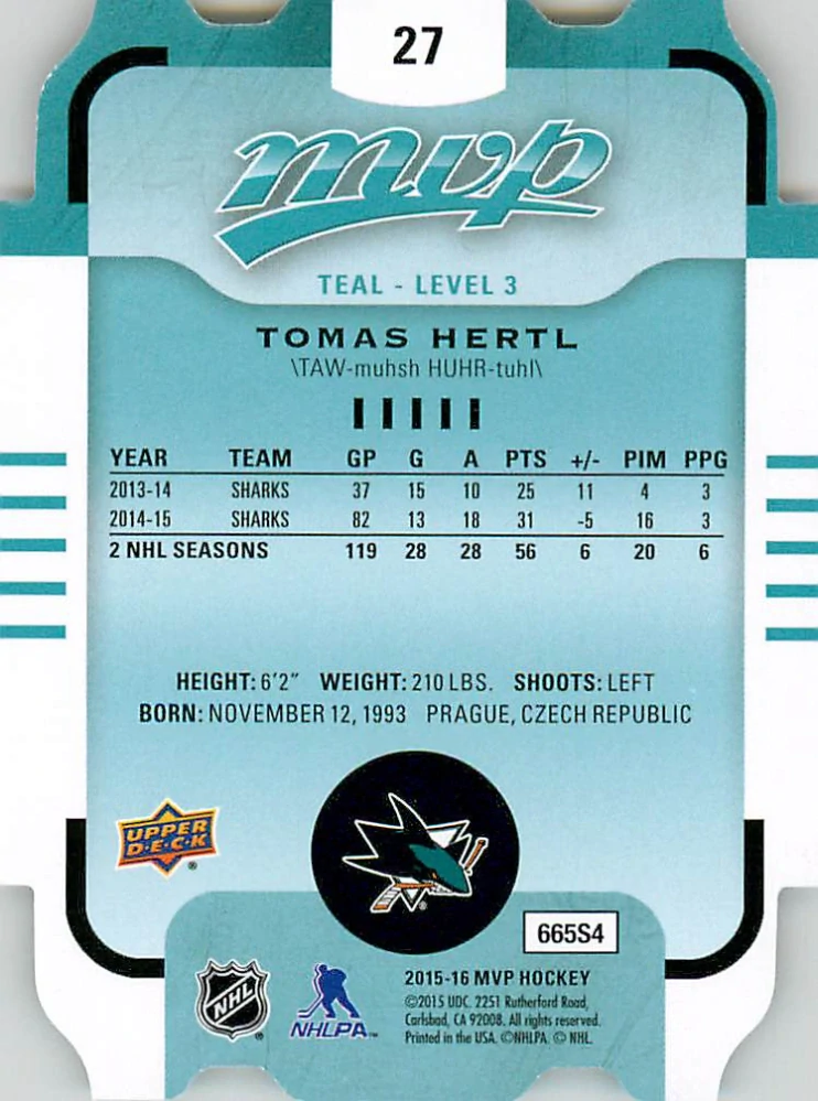 2015-16 UD MVP - Tomáš Hertl - Colors & Contours #27